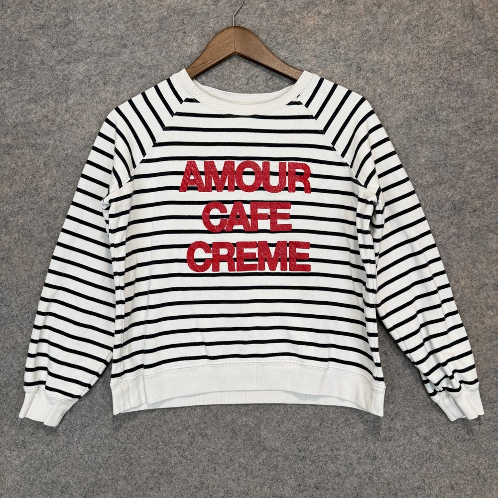 Sezane Paris Amour Cafe Creme Sweatshirt Women Small Relaxed French Terry Stripe